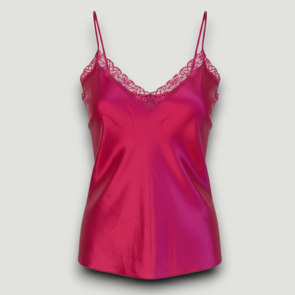 Flora by Flora Nikrooz Camisole Women M Magenta Pink Lace Satin Coquette Glam
